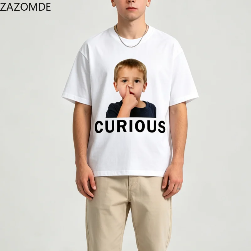 ZAZOMDE Lazy Loose Fit Casual Oversized Tshirt Funny Surprise Face Portrait Curious Simple Letter Daily Basic Short Sleeve Tees