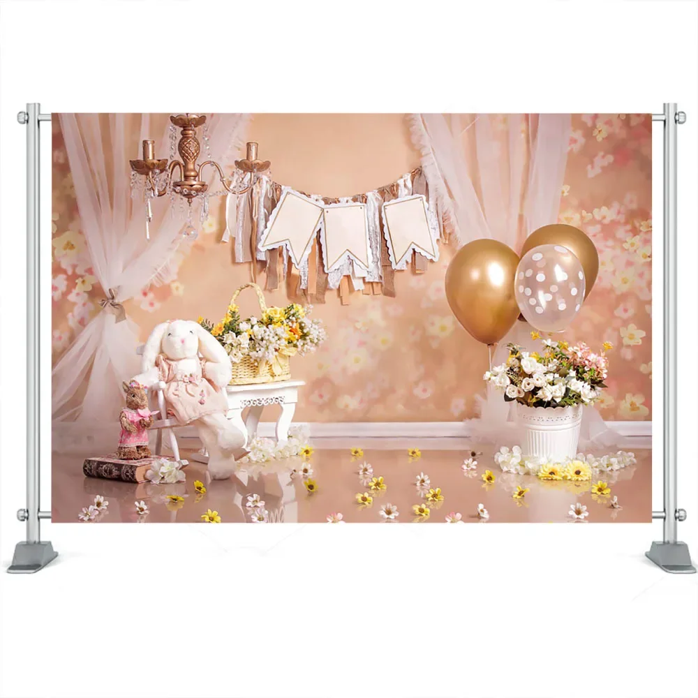 Fondo de pastel de conejito para niños, globos, fondo de fiesta de 1er cumpleaños, retrato de niña y niño recién nacido, accesorios de fotografía, estudio fotográfico