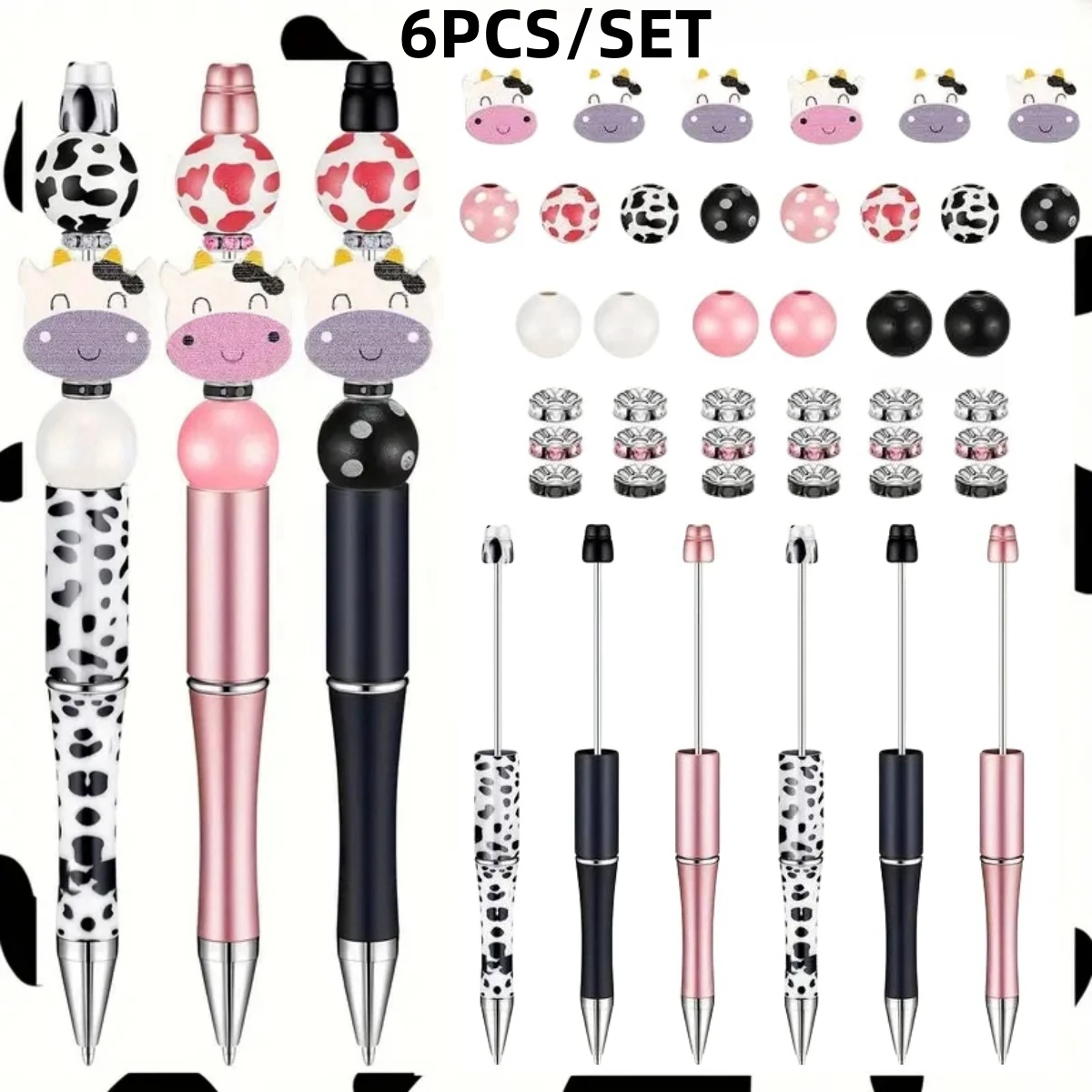 

Набор ручек из бисера «сделай сам», 6 шт., милая тема коровы, идеально подходит для студенческих подарков, канцелярских товаров, подарков