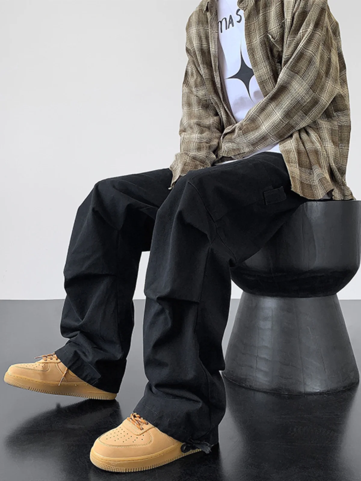 

Men's Autumnal High Waist Straight Leg Hiphop Work Trousers Japanese Sle Parachute Utili Pants CleanFit Tall Size