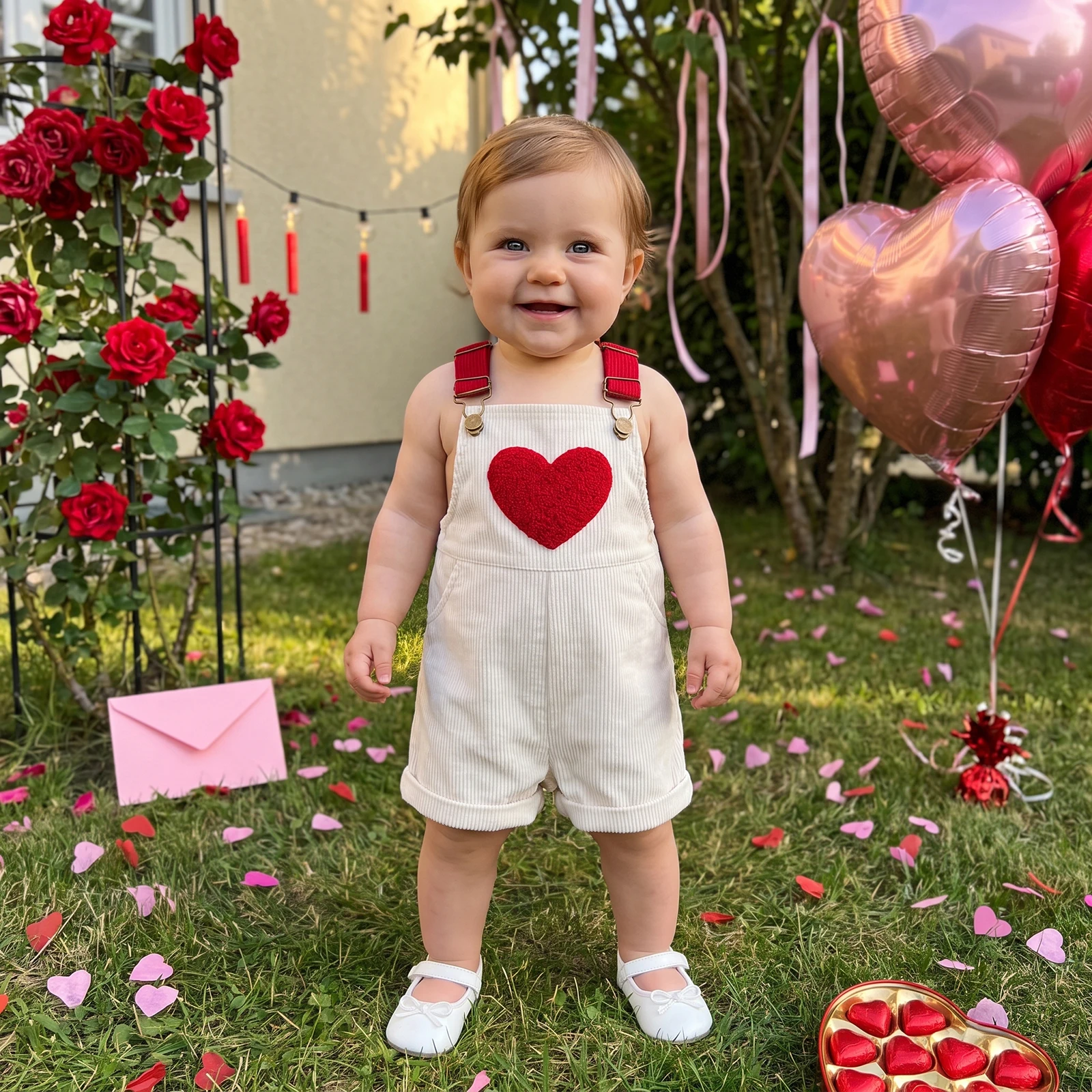 Girl Valentine s Day Corduroy Overalls Heart Embroidery Suspender Pants