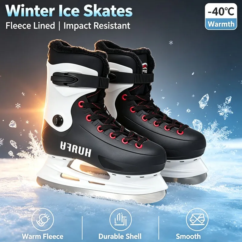High‑Performance Fleece Lined Ice Hockey Skates ‑40℃ Cold‑Resistant ABS Stainless Steel Blade Winter Speed Ice Skating Shoes