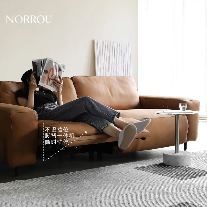 أريكة جلدية كهربائية متعددة الوظائف، أرائك مسرح منزلية فاخرة مستقيمة قابلة للسحب للفيلا #4