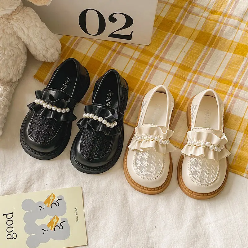 

Girls Leather Shoes Spring Autumn For Children Wedding Mesh Leather Kids Oxford Shoes Flat Fashion Rubber Shoes