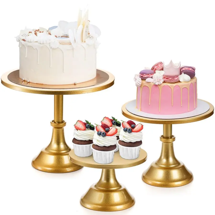 

3 Pack Gold Cake Stands, 8 10 12 Inch Metal Cupcake Display Stand Pillar Style Dessert Stand for Wedding, Party, Birthday, Celeb