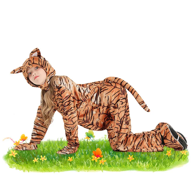 Unisex Winter Pajamas Boys Animal Cosplay Kids Children Halloween Tiger Costumes Carnival Purim Stage Role Play Show Party Dress