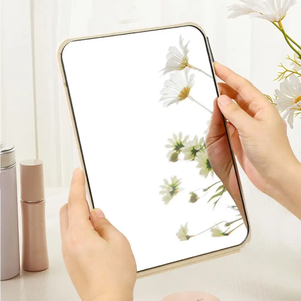 Simple Square Shape Folding Mirror PU Leather Cosmetic Desktop Vanity Mirror Adjustable Beauty Tool Table Mirror Domestic