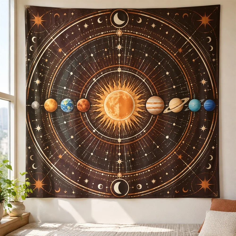 VIKAMA Solar System Chart Tapestry Wall Hanging, Cosmic Aesthetic Room Decor Wall Art Tapestries for Bedroom Study Living Room