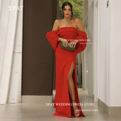 XPAY Sexy Red Mermaid Evening Dresses Off the Shoulder Sleeves Split Wedding Guest Dress Women Simple Prom Gowns Vestidos