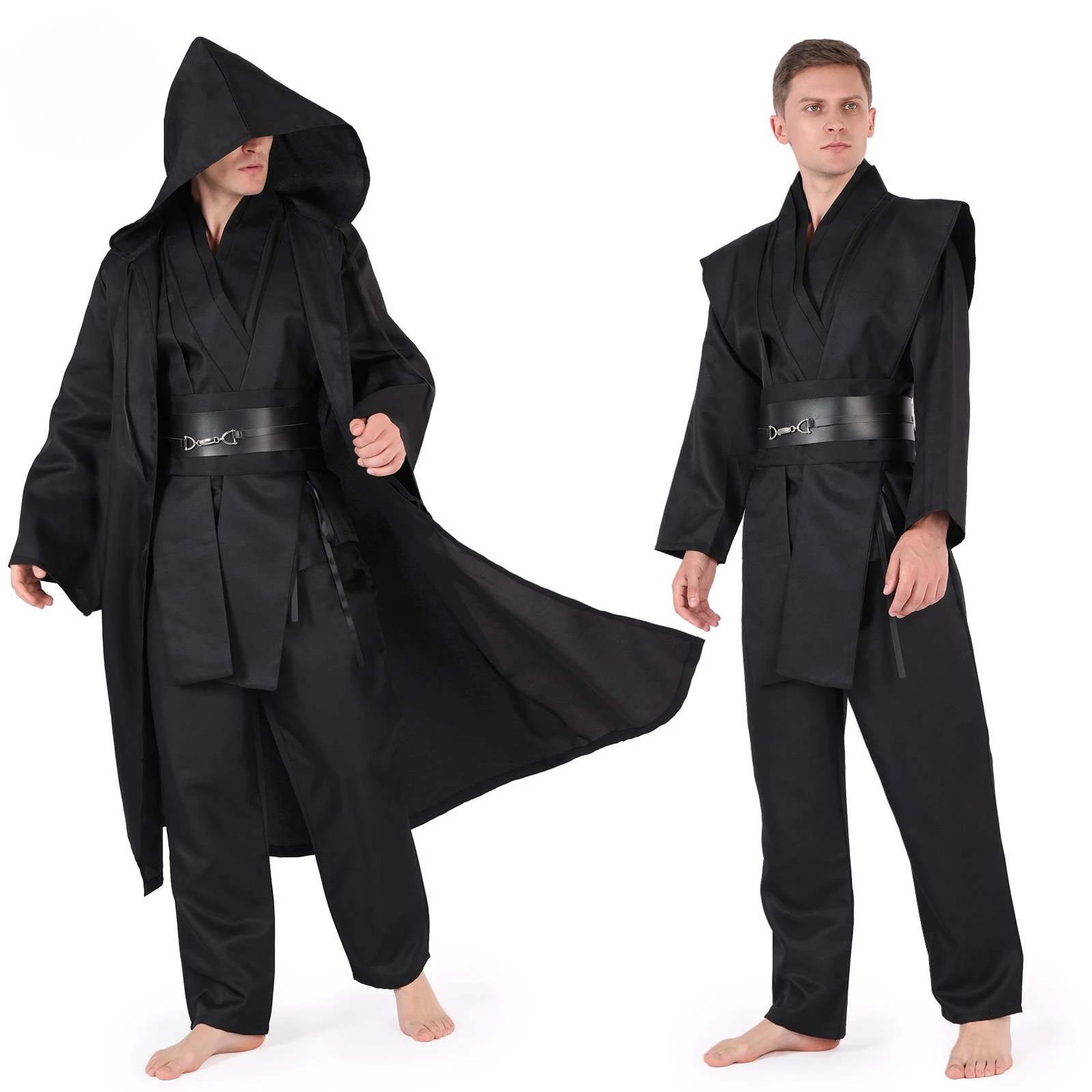 Cafele-Conjunto de disfraz de túnica de Halloween, traje de Cosplay, Caballero Jedi, bata con capucha marrón y blanca, disfraz de Cosplay negro Obi Wan para adulto