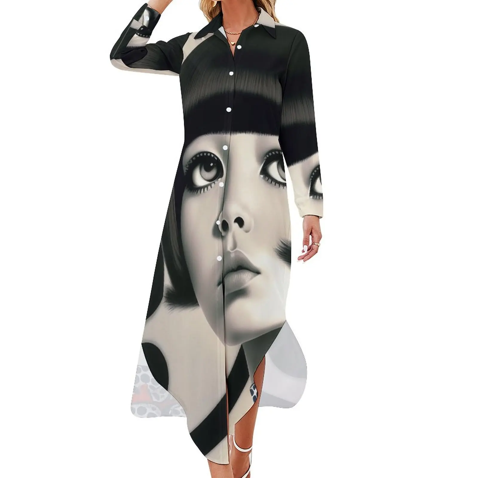 

Patch Work Mary Quant Long Sleeved Shirt Dress women's clothing korea stylish long dress women summer
