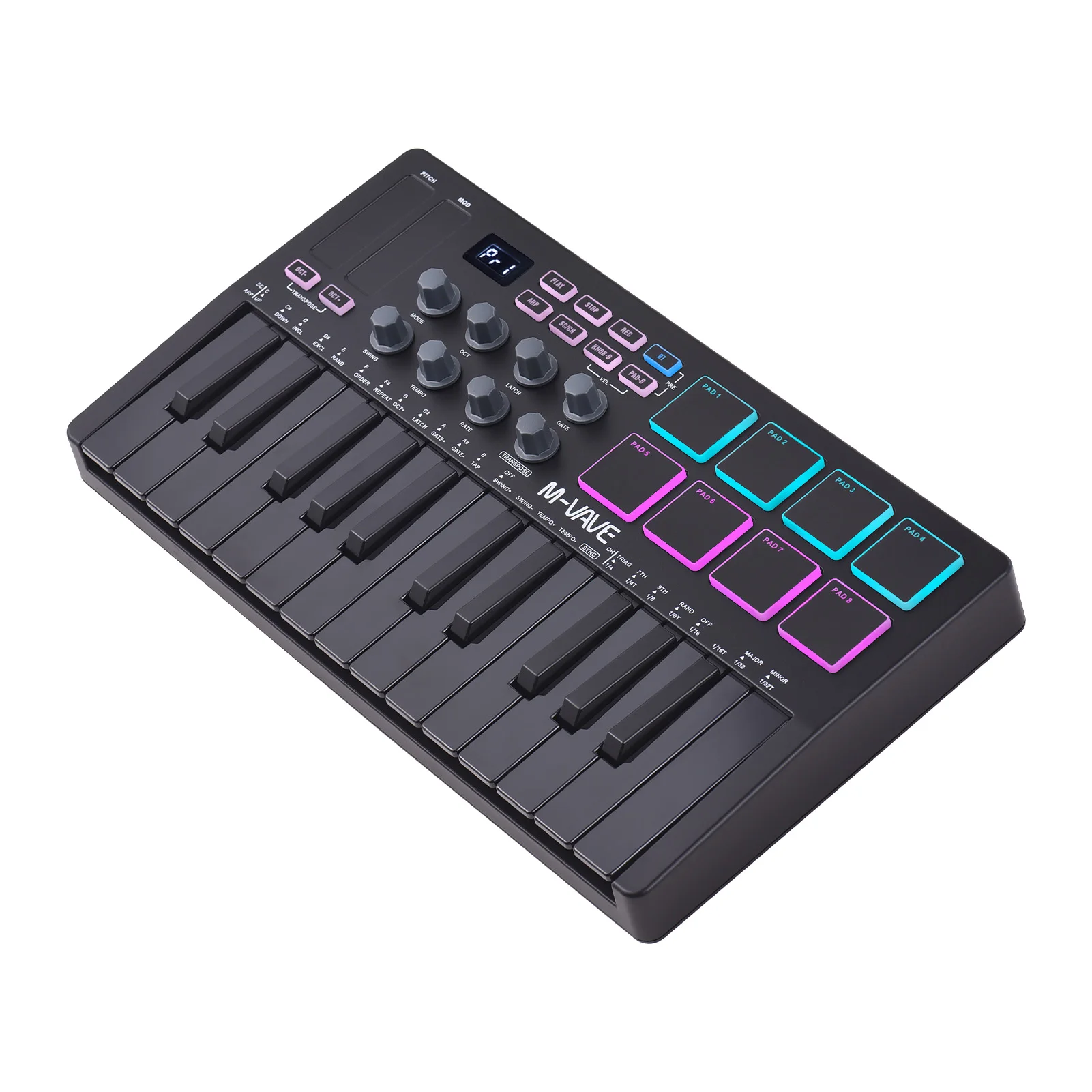 

MIDI Keyboard Controller Beat Maker Machine Rechargeable 25 Keys MIDI Keyboard Portable Arranging Strike Pad RGB Backlight