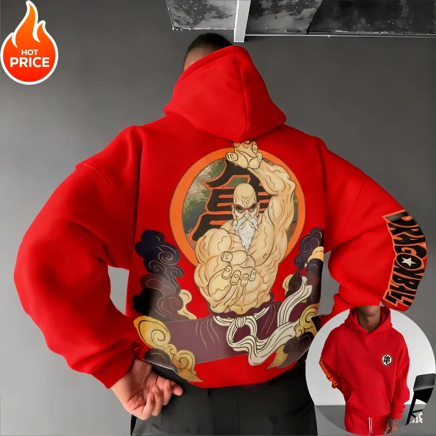 

Худи Dragon Ball Master Roshi в стиле Harajuku - унисекс, оверсайз, винтажный свитшот