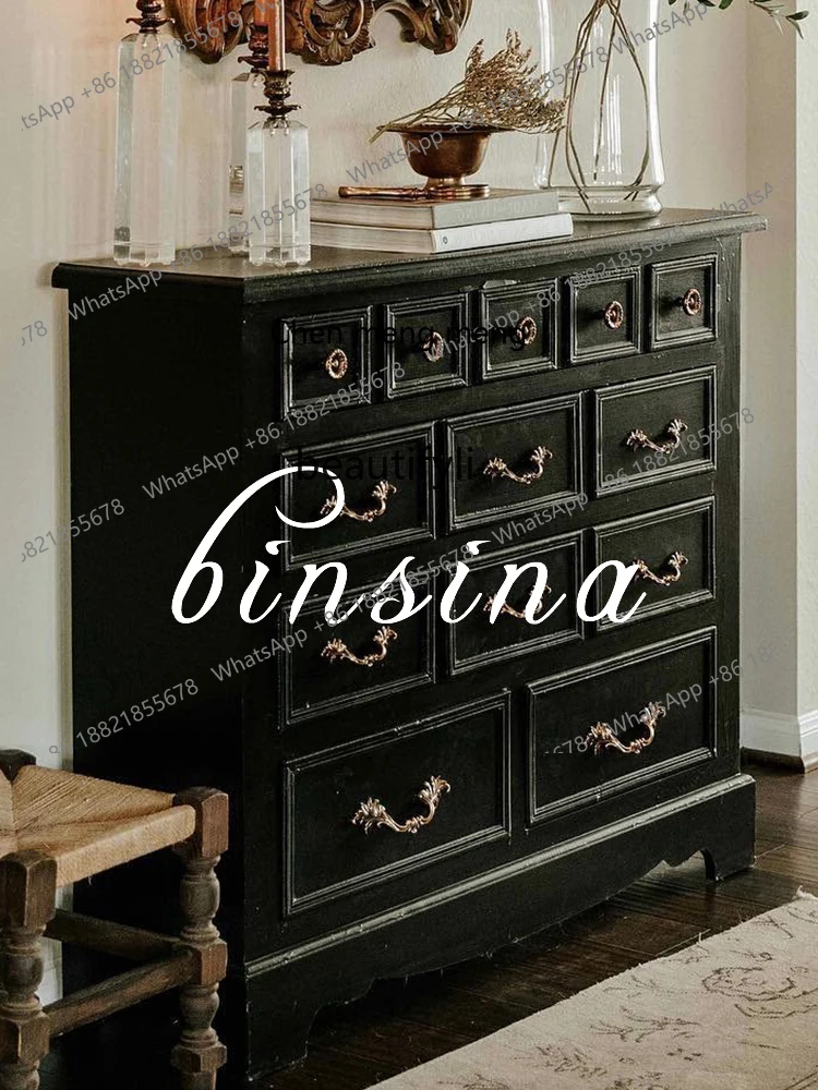 ] Black Chest of Drawers/Solid Wood Drawers/Classical Storage/French Side Cabinet