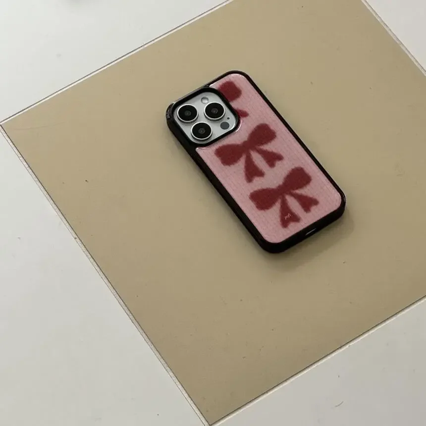 เคสโทรศัพท์ลายโบว์สีแดงน่ารักแบบเต็มจอสำหรับฤดูหนาว ผิวมันวาว สำหรับ iPhone 17 AIR 16 15 14 13 12 11 Pro MAX Plus Y2K ป้องกันการกระแทก