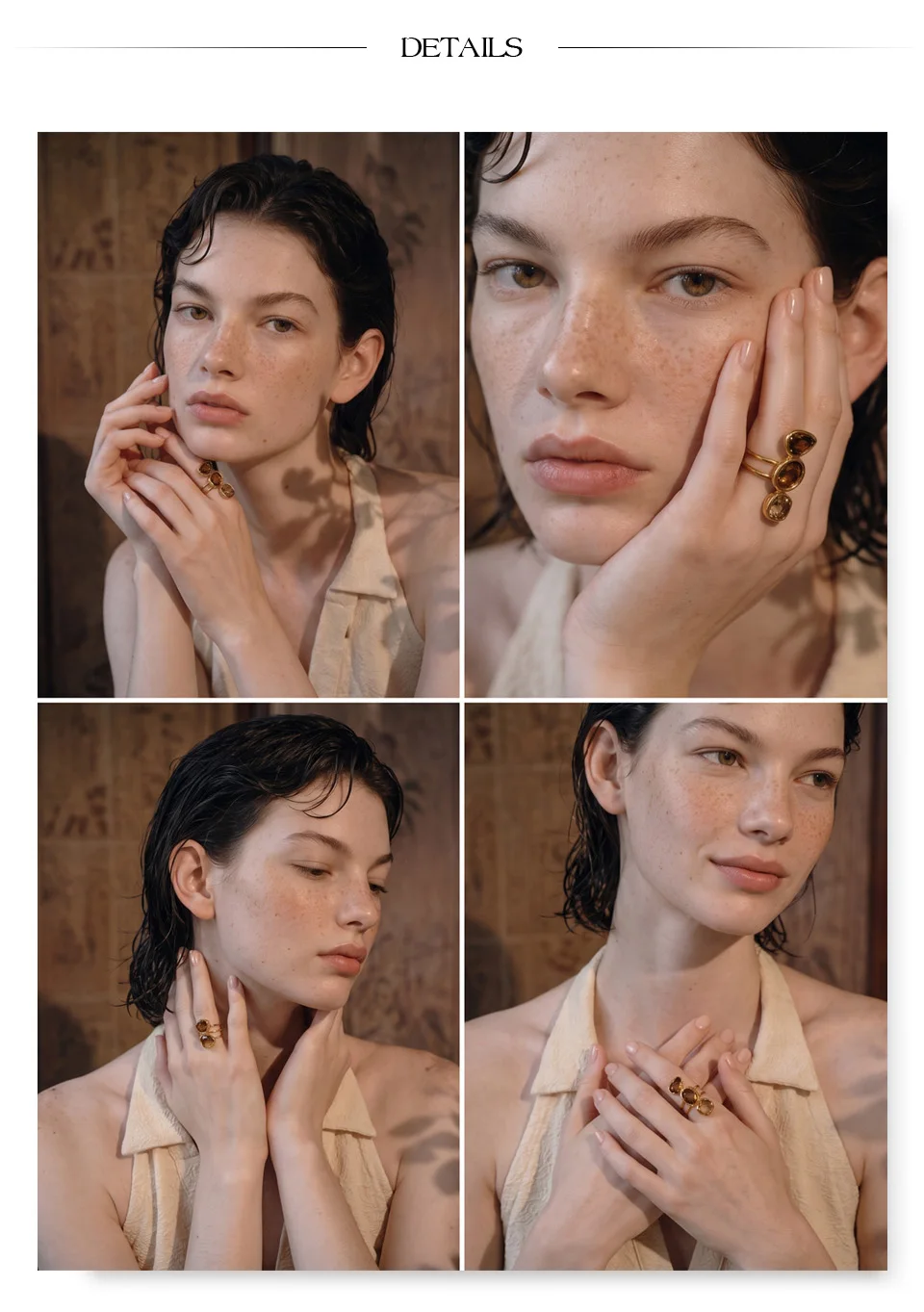 Yhpup Mehrfarbiger Edelstahl-Tropfenring mit quadratischem Kristall, offener, verstellbarer Ring, trendiger goldener Fingerschmuck. – Detail 6