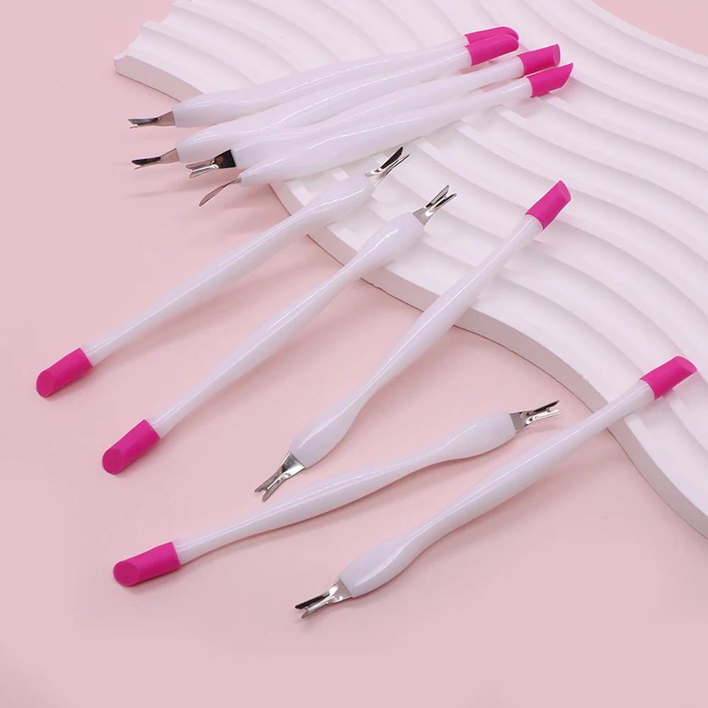 10Pcs Double Head Nail Cuticle Trimmer V-shaped Cuticle Fork Plastic Handle Dead Skin Remover Manicure Pedicure Nail Care Tools
