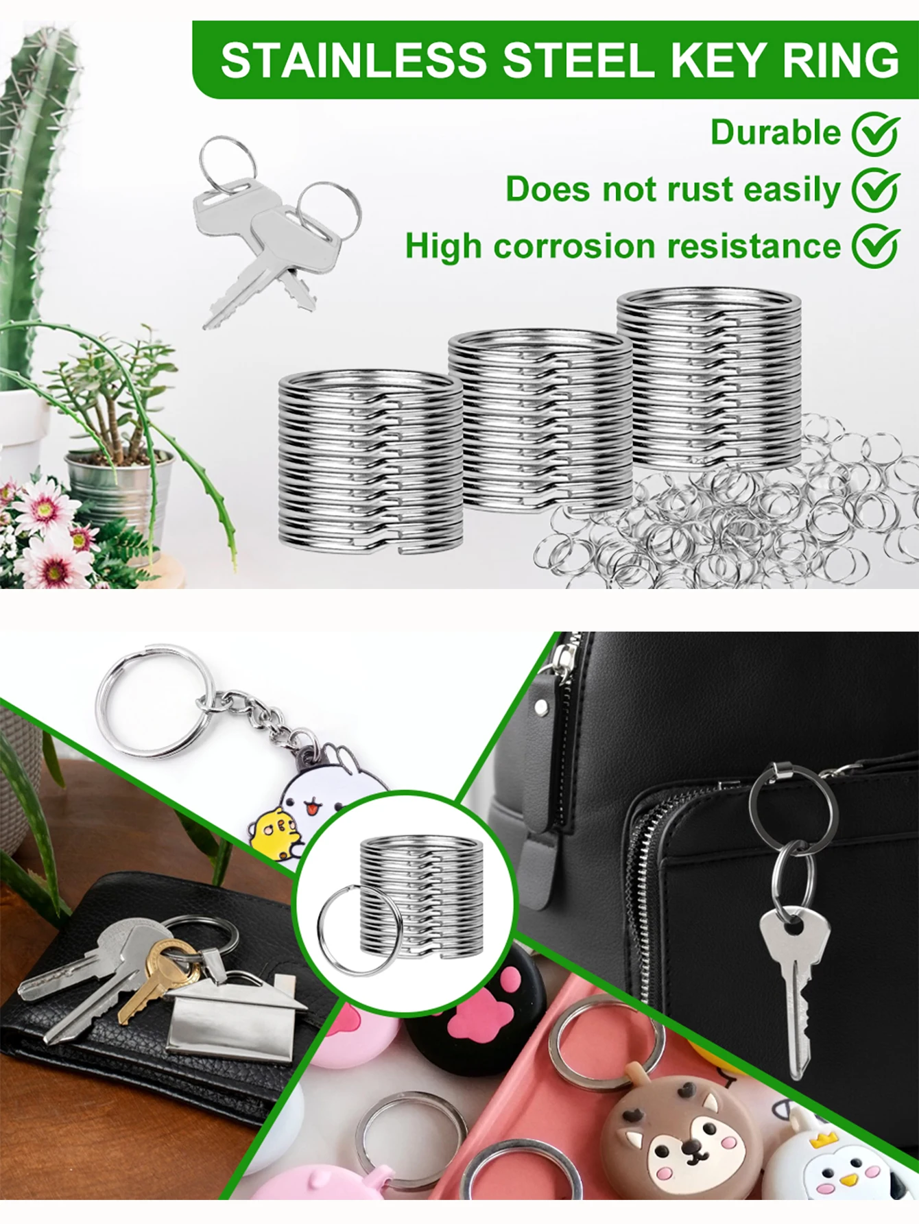 10Pcs Heart/Plum Blossom/Oval Shape Metal Key Rings Split Keychains DIY Jewelry Craft Supplies Bulk Pack for Accessory Making