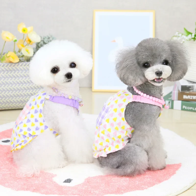 Pet Clothes Dog Shirts for Small Dogs Spring Summer Clothing Cat Vest Pet Thin Section Love Bear Skirt Dog Corgi Chihuahua XS