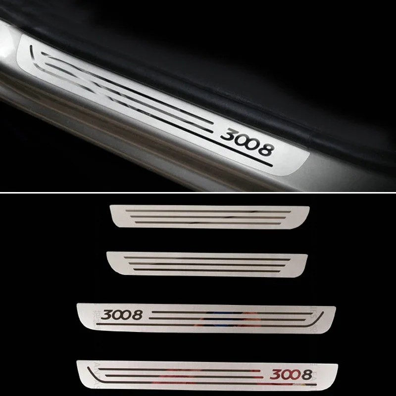 Stainless Steel Door Sill Scuff Plate Car Accessories Trim For Peugeot 3008 2009 2010 2011 2012 2013 2014 2015 2016