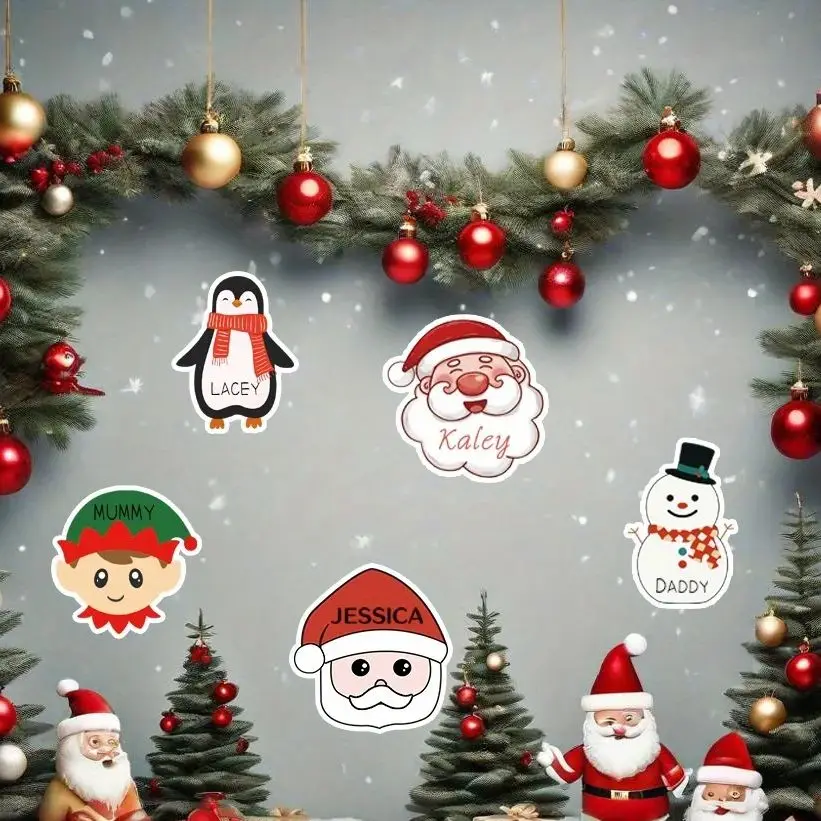 44/88 Stück individuelle Text-Saint-Figurenaufkleber, geeignet für Partygeschenke mit Weihnachtsmotiv und Geschenkdekorationsetiketten