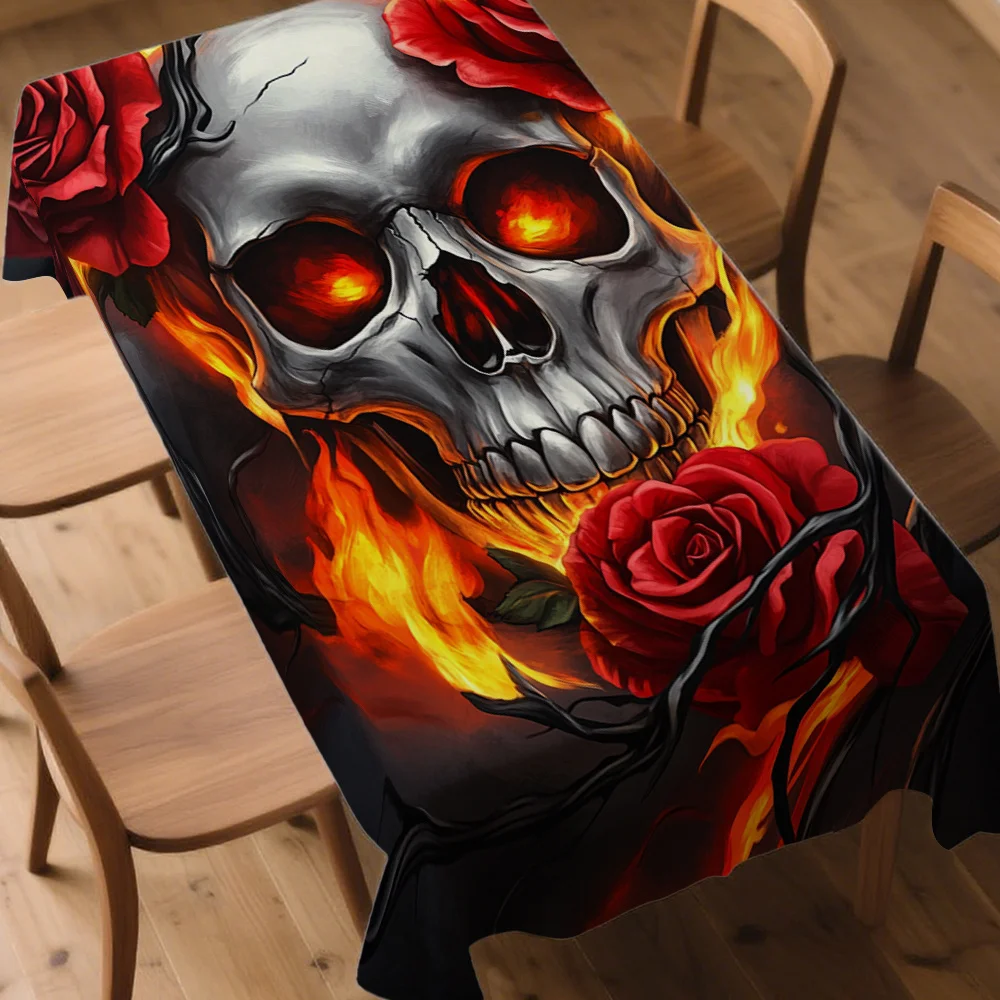 One piece of Halloween flame skull rectangular tablecloth design, specially created for the kitchen tablezyc