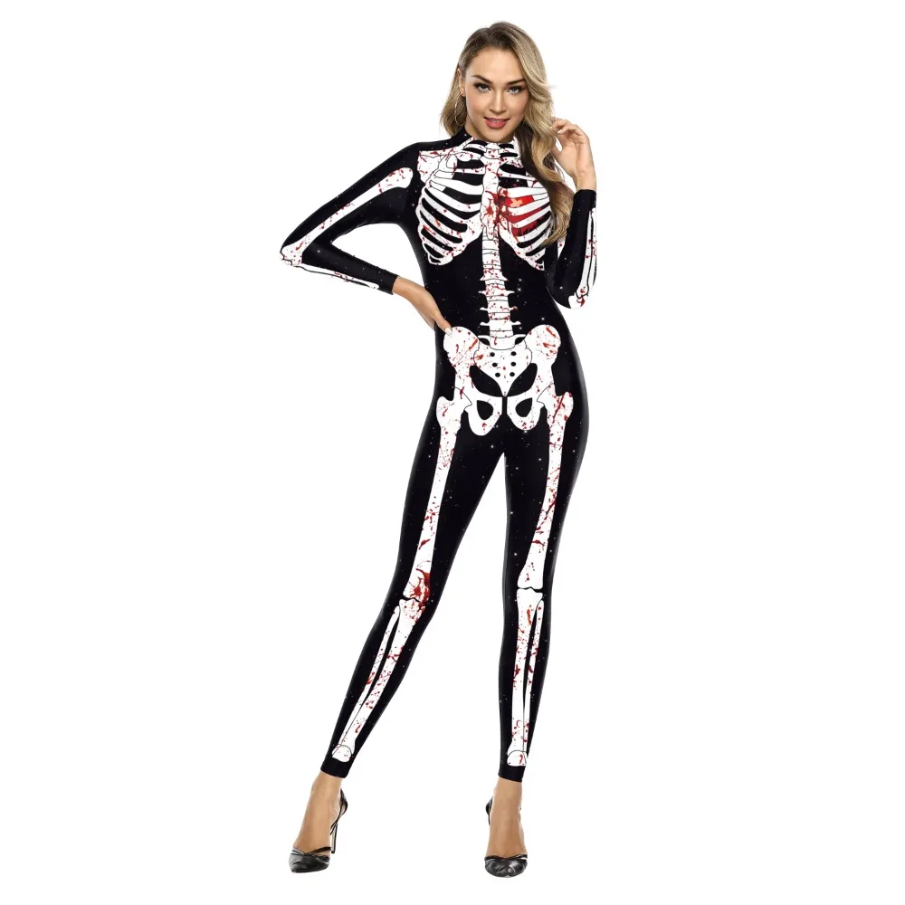 

Halloween Blood Skeleton 3D Printing Pattern Cosplay Bodysuit Carnival Party Coverall Role Play Costume Quirky Jumpsuit Bottoms