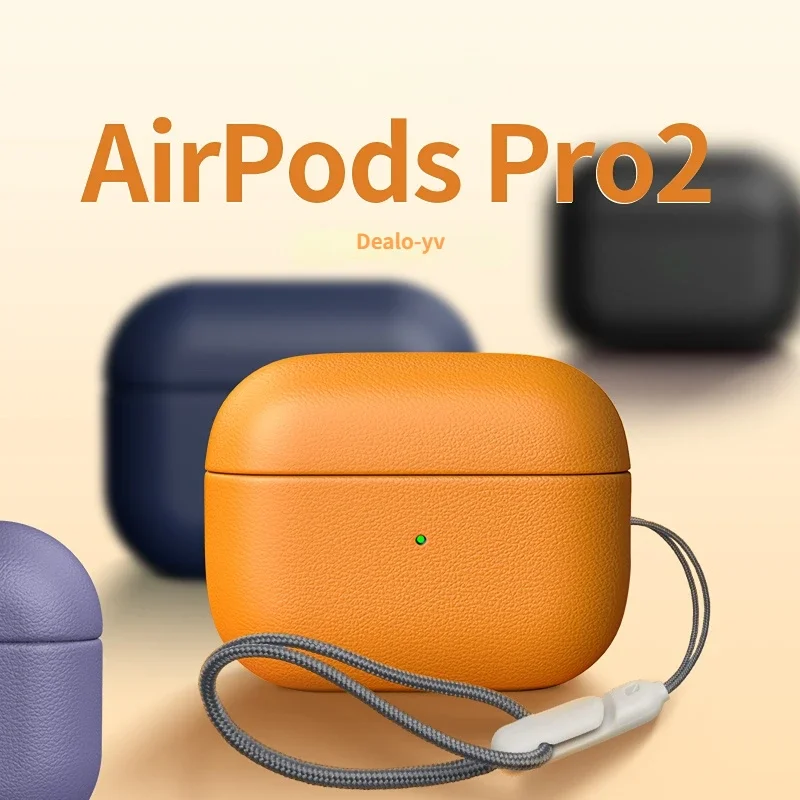 Hoesje Voor Airpods Pro2 Nd Lederen Beschermhoes Volledige Dekking Valbestendige Behuizing Air Pro 2e Generatie Mannelijke Generatie Lanyard