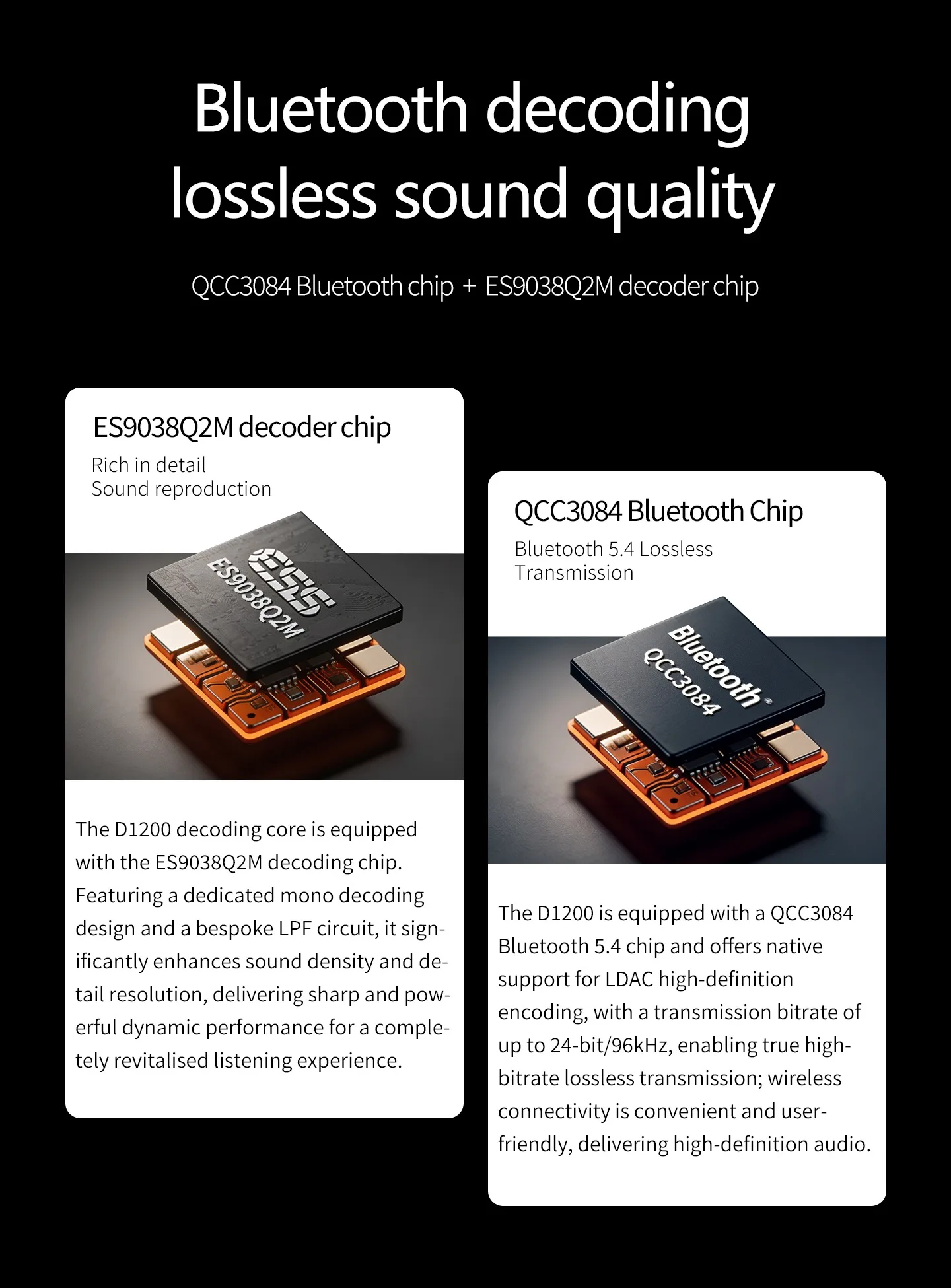 YJCO D1200 Digitaler Leistungsverstärker mit Dual TPA3255 Chip, ES9038Q2M DAC, Bluetooth 5.4, LDAC, XLR Balanced, USB, HIFI Stereo-Verstärker, 600W*2 MAX – Detail 11