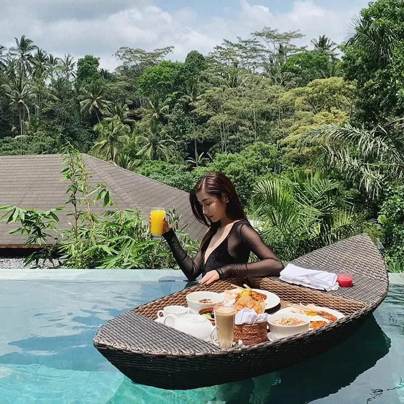 Pool Floating Basket Picnic Basket Rattan Blue Villa Afternoon Tea Water Imitation Rattan Hotel Rattan Knitting
