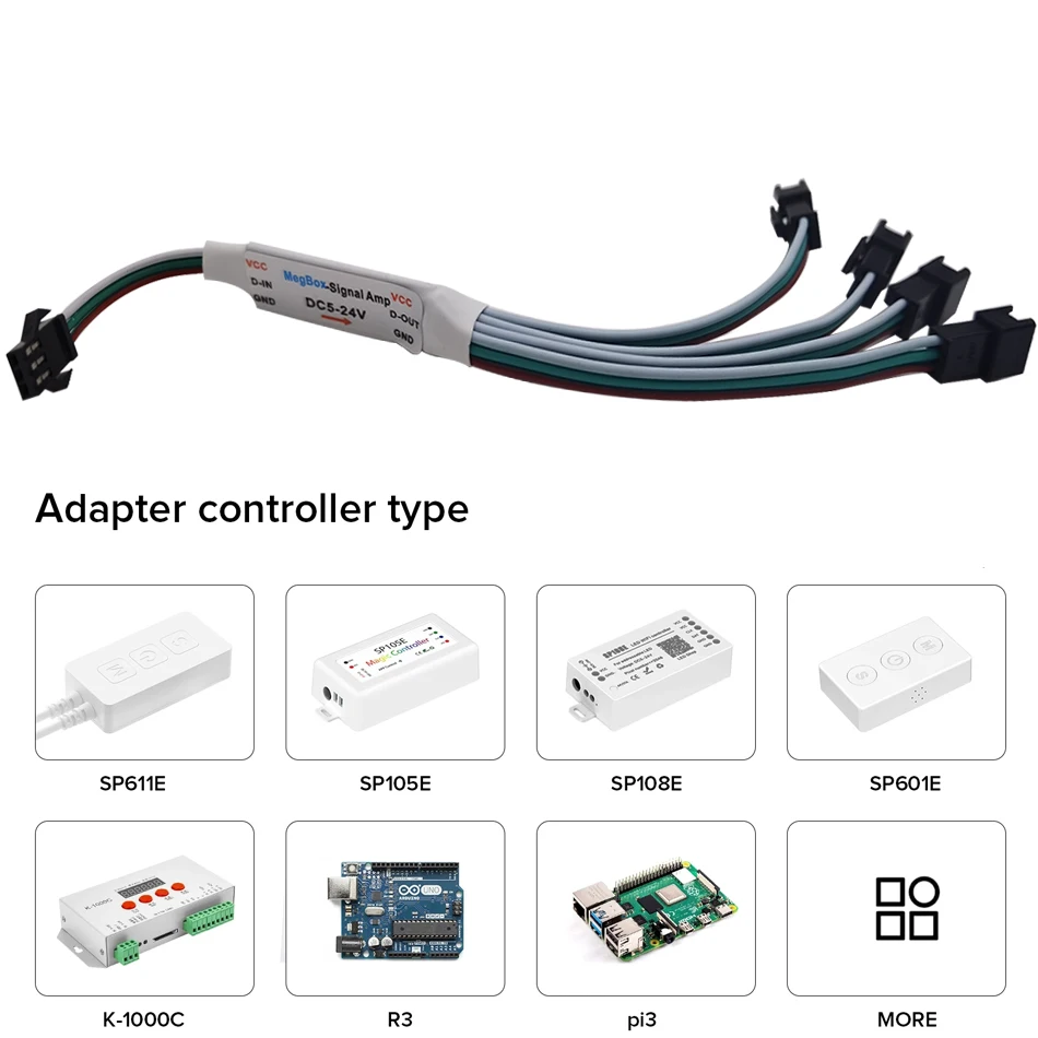 Mini  Signal Amplifier Repeater for WS2812B WS2811 16703 SK6812 3Pin RGBIC Addressable LED Strip String Module 1 TO 4/8 5-24V