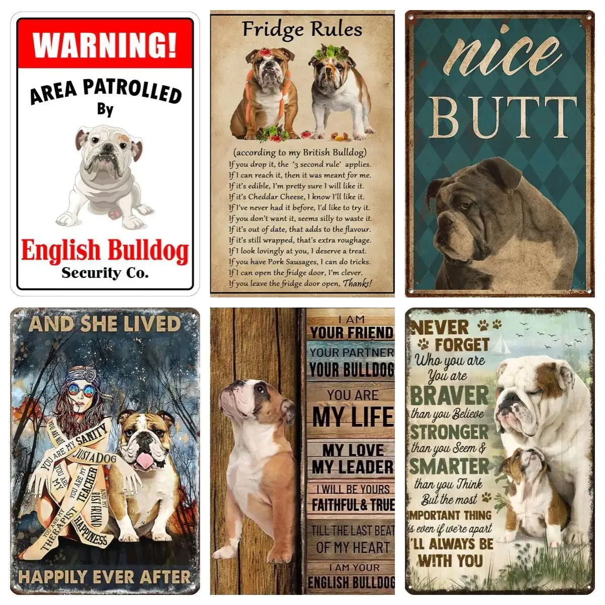 Señal de lata de Metal de Bulldog Vintage, área de advertencia enrollada por Bulldog Inglés, señal de perro novedosa para garaje, valla, Patio, pared perfecta
