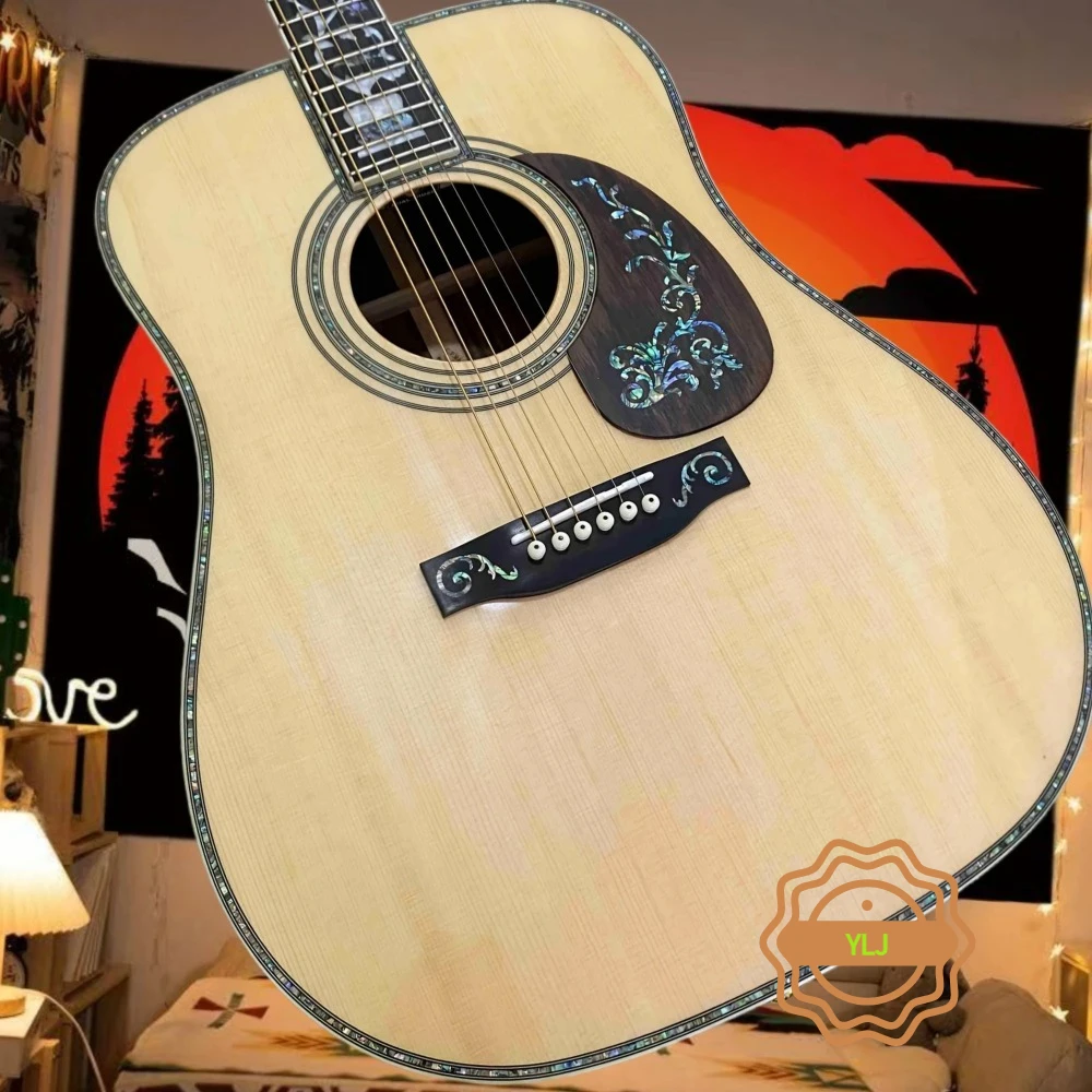 Hot sale D45 Acoustic Guitar Wooden Vase Classic Solid Top Ebony Neck 41 Inch Folk Guitar Solo High Quality Unisex