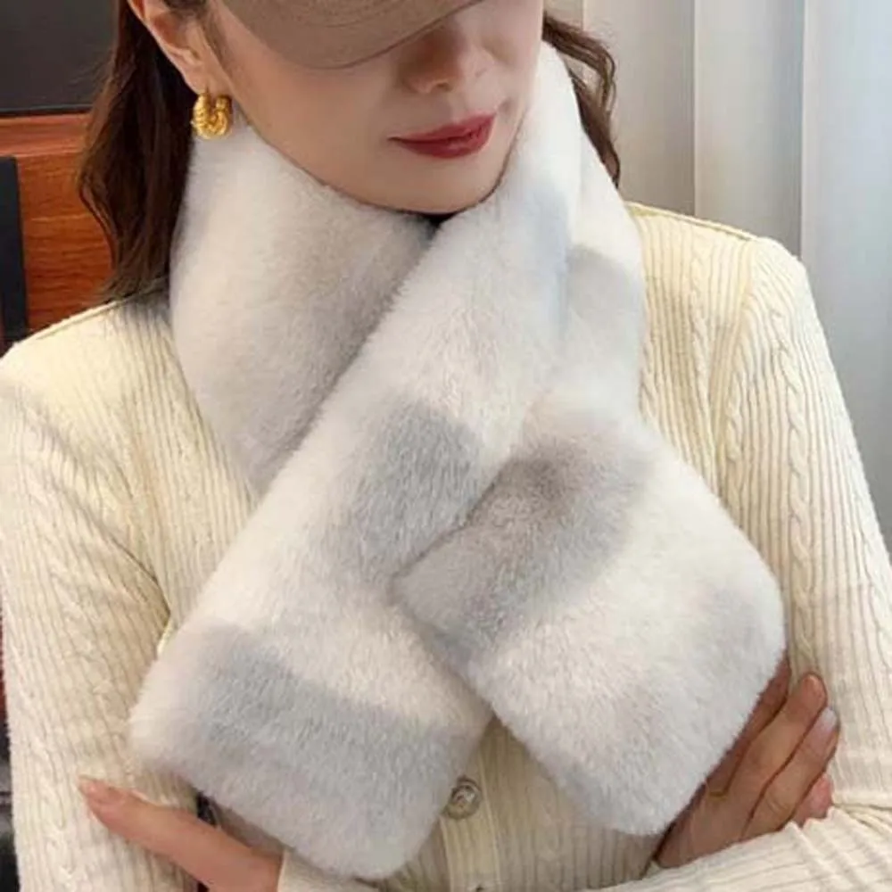 Double Sided Stole Thick Plush Cross Scarf Thermal Windproof Faux Fur Collar Cosy Washable Fluffy Muffler Skiing Resort