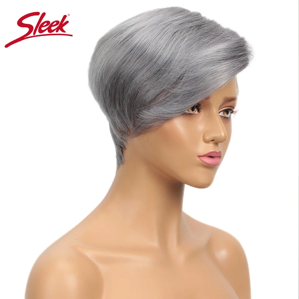 Sleek Brazilian Straight Bob Grey Short Pixie Cut Hair Bob Wigs C Lace Part Human Hair Wigs Black Nature Blond 613 Remy Hair Wig