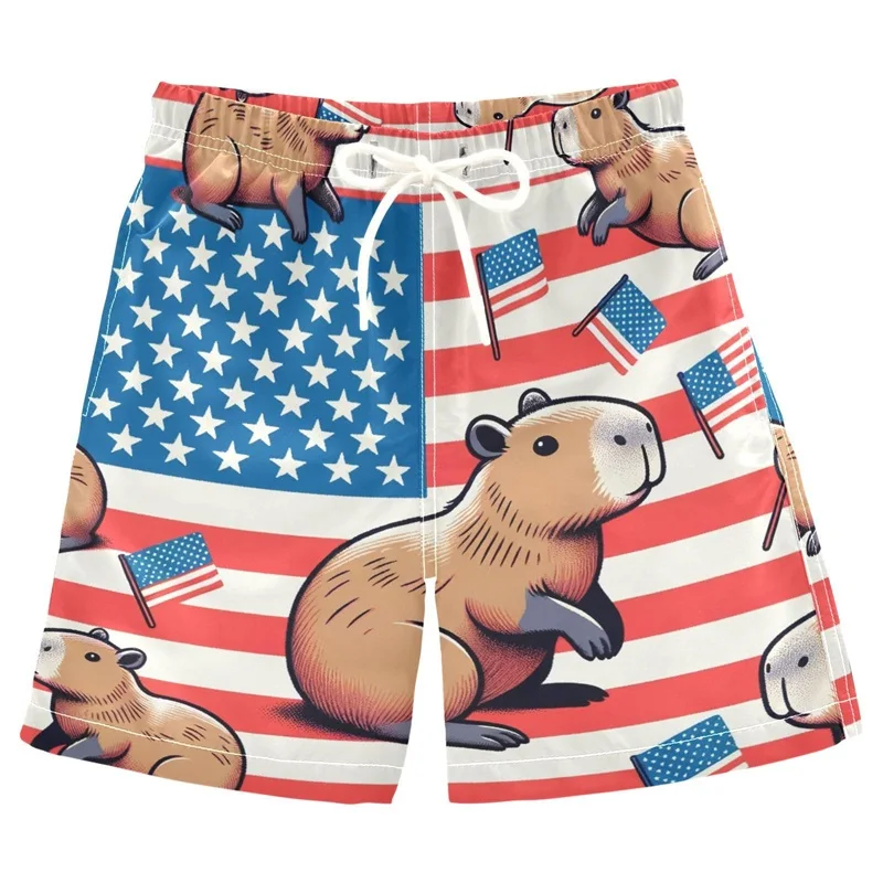 Full Print Cute Animal Capybara Pattern Beach Shorts Pants Mens Oversized Swimming Trunks Quick Dry Surfing Board Shorts