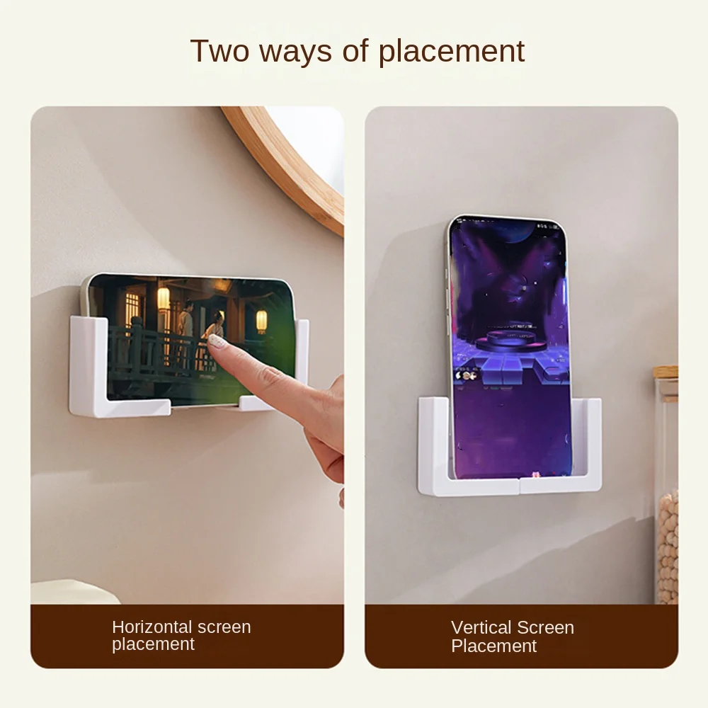 1Pair Durable Wall Mounted Mobile Phone Holder Split Type Multi-functional Tablet Computer Stand Self-adhesive Charging Rack