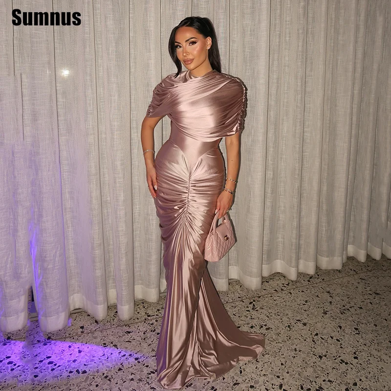 Sumnus エレガント マーメイド フォーマル ガラ ドレス シルク ハイネック プリーツ フロアレングス イブニング ドレス فساتين سهرة カスタマイズ