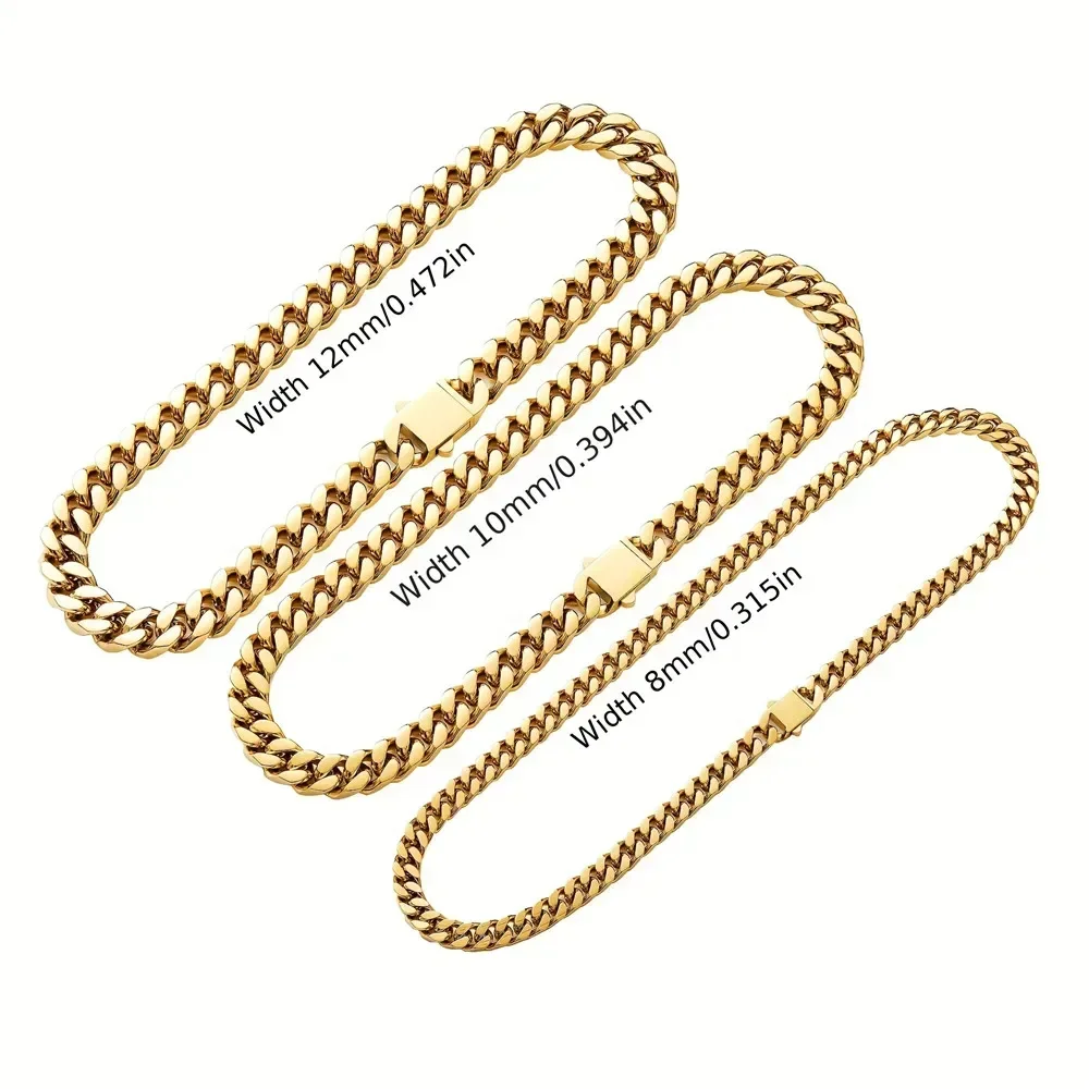 316 Stainless Steel Plated 18k Gold Fashion 8.10.12mm Encrypted Cuban Chain Rap Hip Hop Men Women Bracelet Necklace Accessories