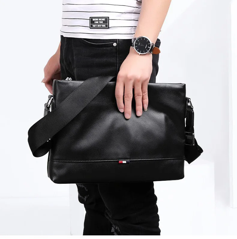 Thick Genuine Leather Shoulder Bag Men Crossbody Bag Designer Natural Cowhide Shoulder Bag Vintage Big Messenger Bag Anti Theft