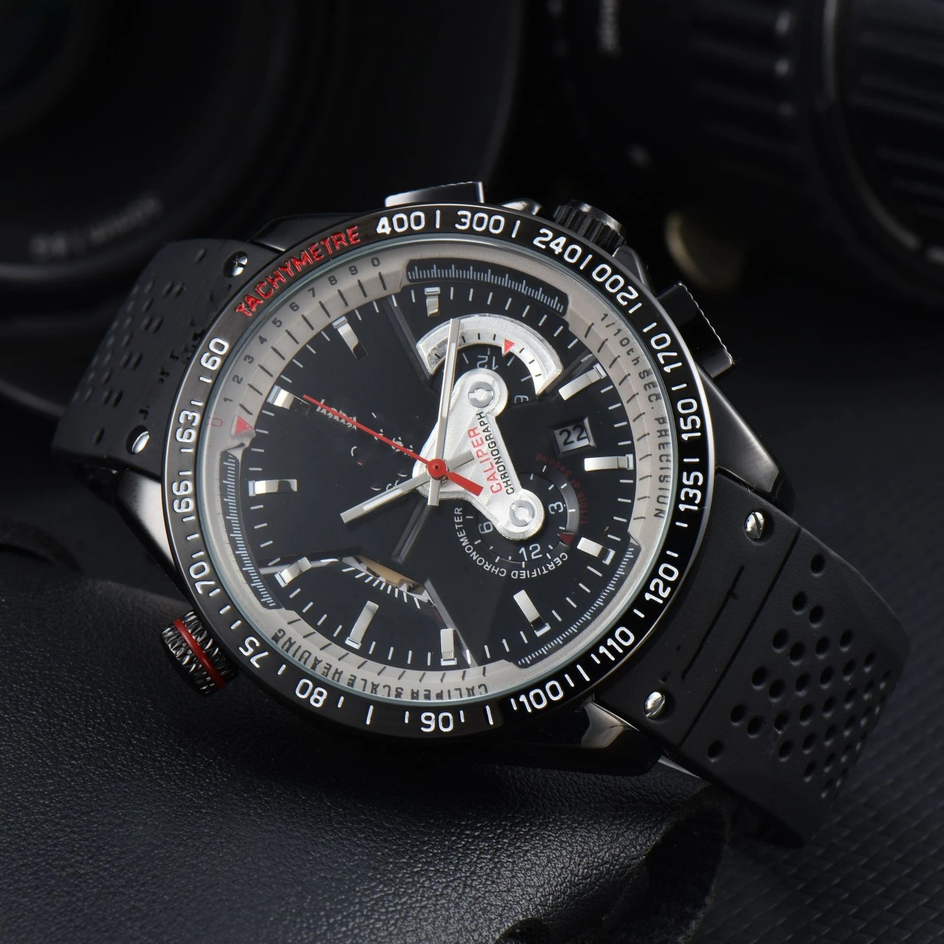 ساعة رجالي فاخرة متعددة الوظائف كرونوغراف حركة كوارتز سيليكون باند الهيب هوب العصرية ساعة يد رياضية عالية الجودة عادية #4