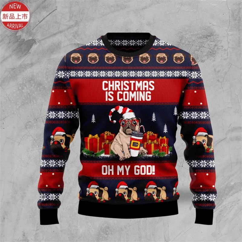 3D Christmas Cute Pugs Lovers Printing Sweatshirts Merry Christmas Pull Dogs Graphic Ugly Christmas Sweater Mens New In Sweaters