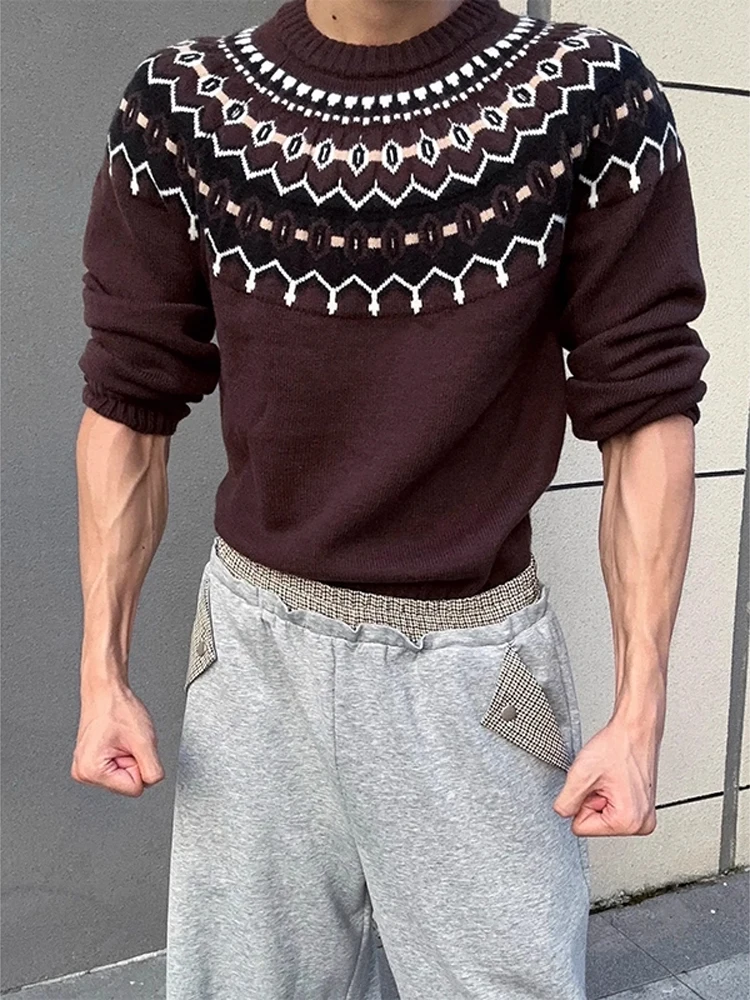 

Мужской вязаный свитер Fair Isle с вышивкой, круглый Ne Long Sve, повседневный, удобный крой, осенний трикотаж Faion