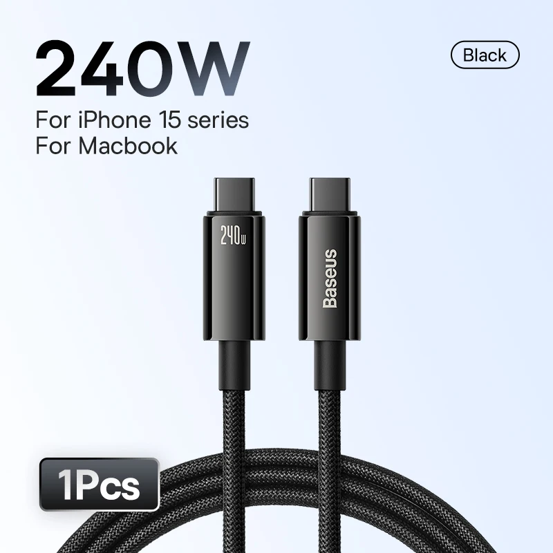 Baseus 240W USB C Cable for iPhone 16 15 Plus Pro Max Supercharge for Macbook Fast Charger Type C Cable  for xiaomi  Samsung