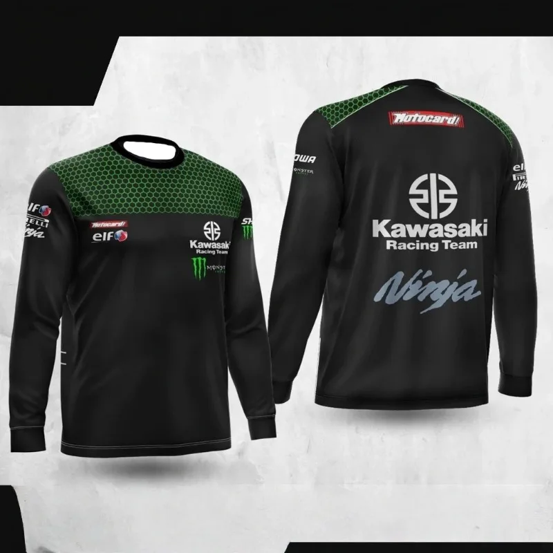 

Футболка Kawasaki для гонок на мотоциклах для мужчин и женщин, спорт на открытом воздухе, езда на отдыхе, тренд для взрослых с длинными рукавами, 3D-печать