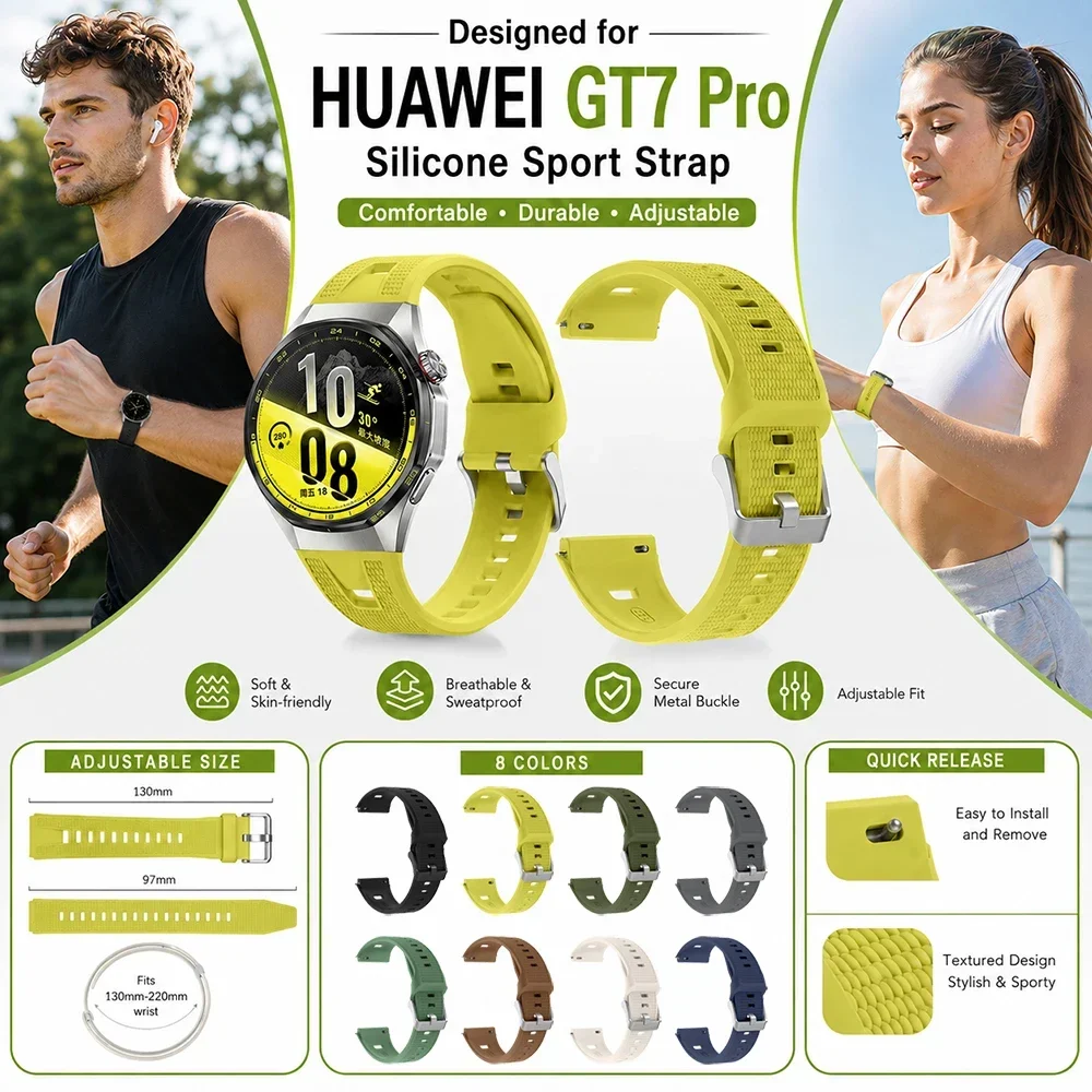 Durable Sports Band for Huawei Watch GT 7 Pro GT 6 Pro Waterproof Silicone Strap Adjustable Wristband Gear for Replacement