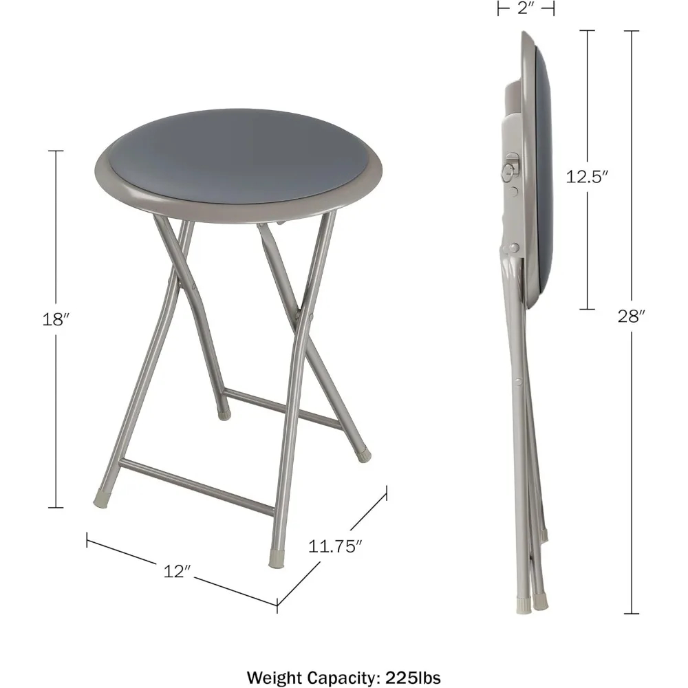 2-Pack Heavy-Duty Folding Bar Stools, 18-Inch Height with Padded Seats, 225lb Capacity for Home Use