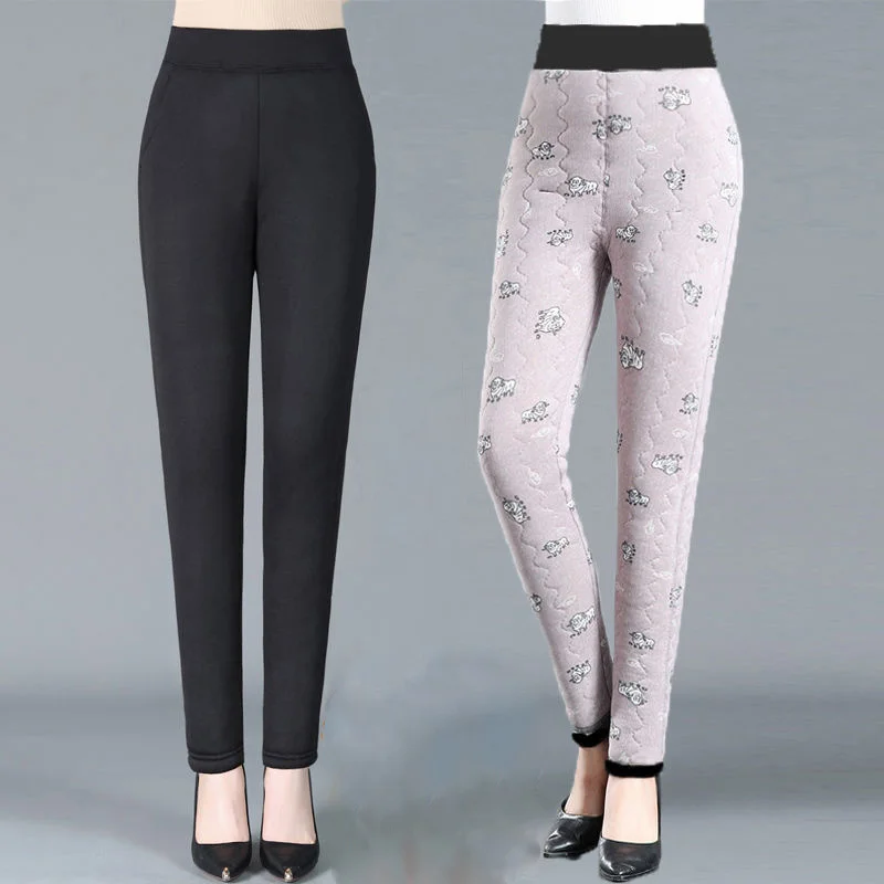 

Winter Thick padded cotton Pants Women Korean Fashion Warm Skinny Stretch Printed Trousers Causal High Waist Pencil Pants