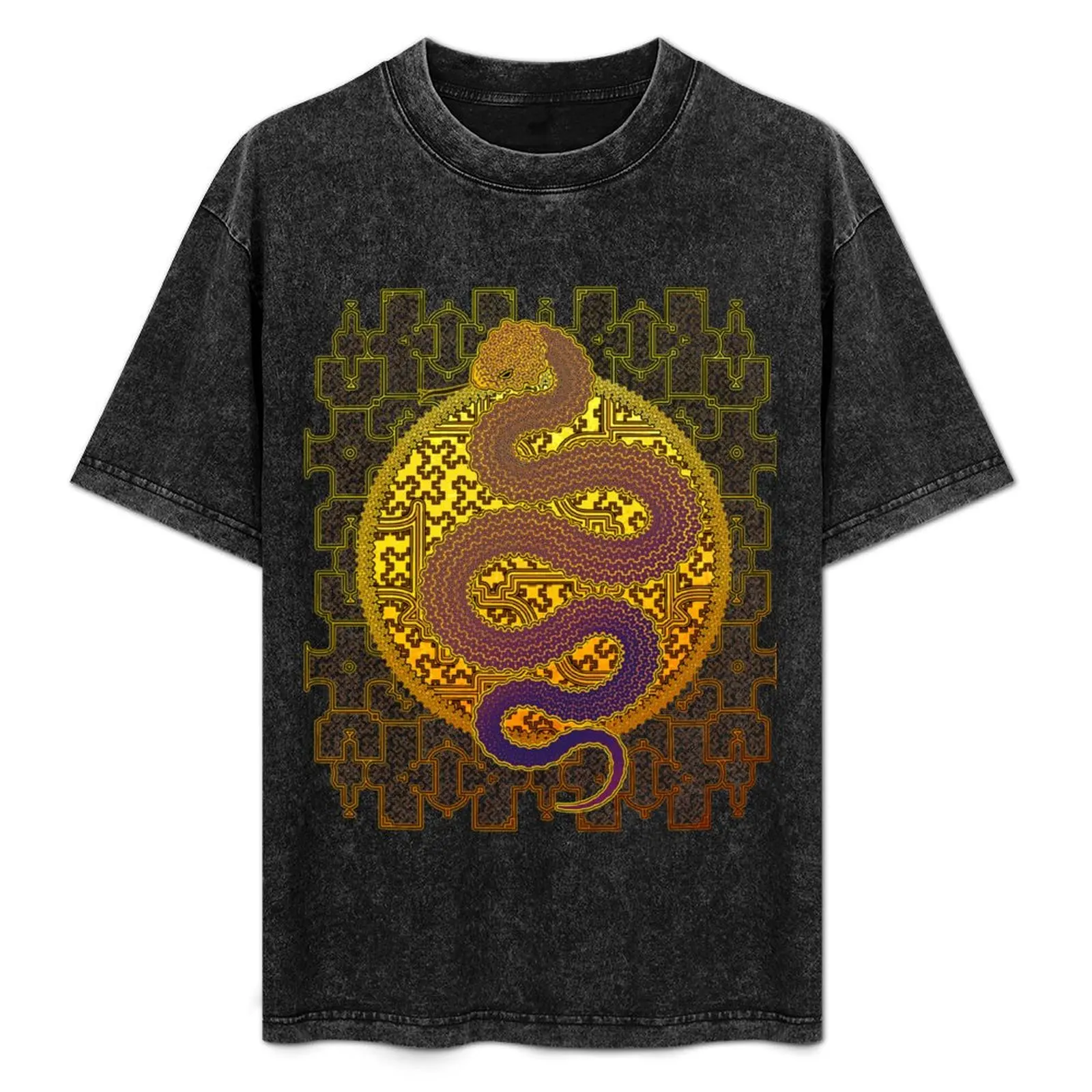 

Футболка с узором Cosmic Serpent, Kene Anaconda Shipibo, городская повседневная футболка свободного кроя