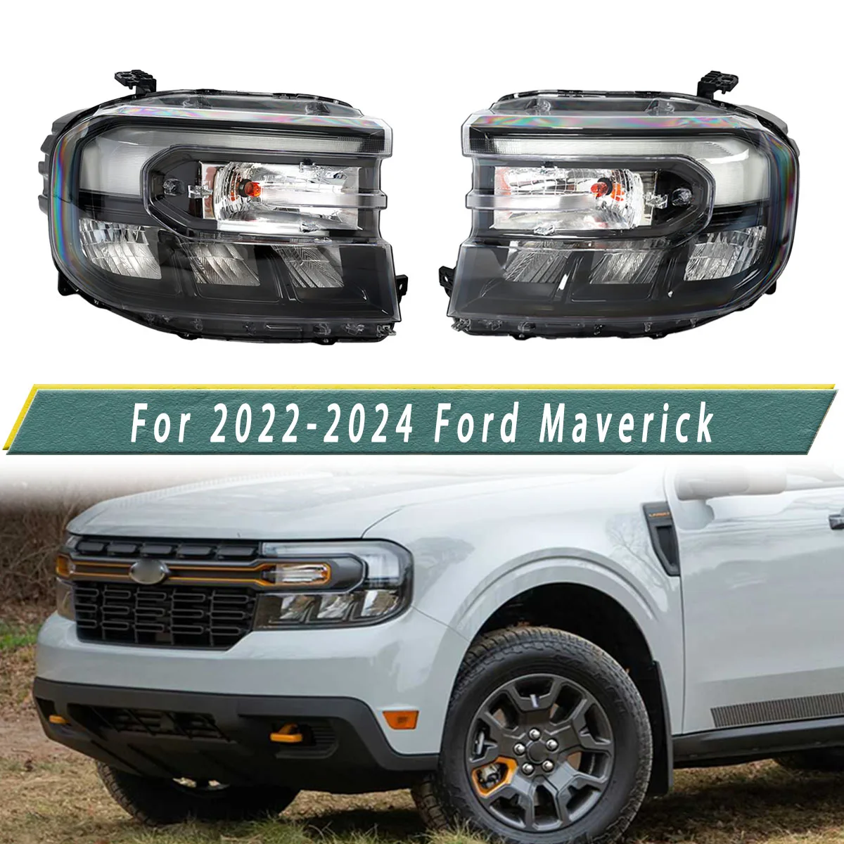 

For Ford Maverick LED Headlights XL XLT 4-door 2022 2023 2024 Front LED Head Light DRL Black Background Driving Lights Replace